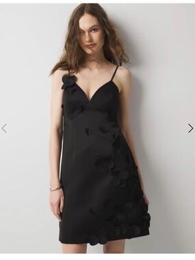 White House Black Market Black Floral Applique Mini Slip Dress